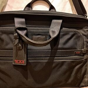 TUMI Black Briefcase with Red Accents
